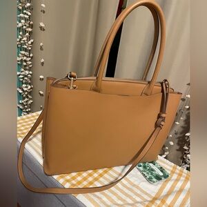 Tan leather bag.